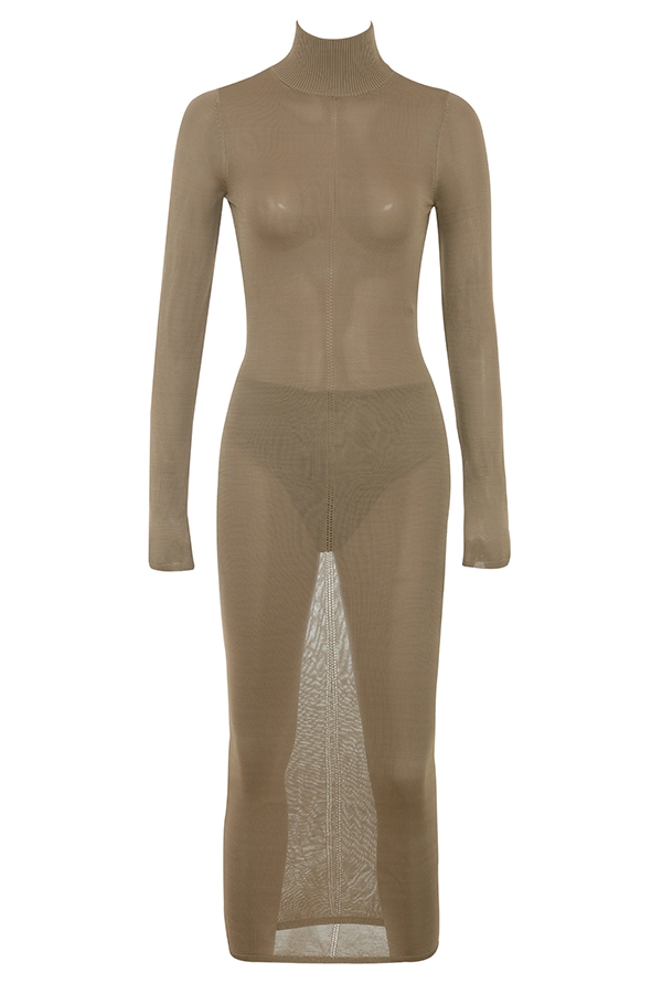 Roberta-Tan Knit Midi Dress