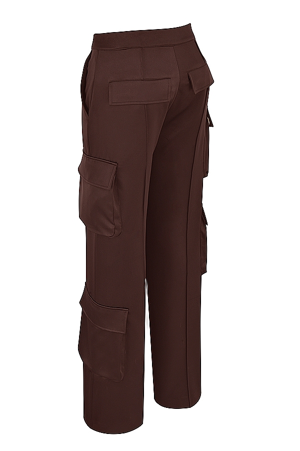 Daria-Chocolate Satin Cargo Trousers