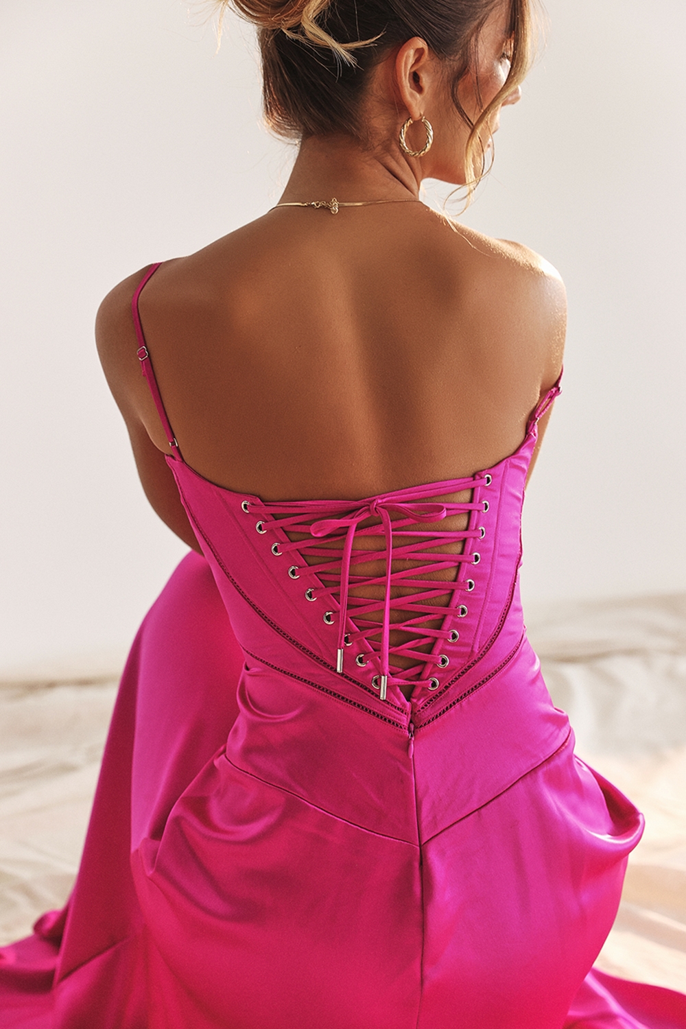 Anabella-Fuchsia Lace Up Maxi Dress