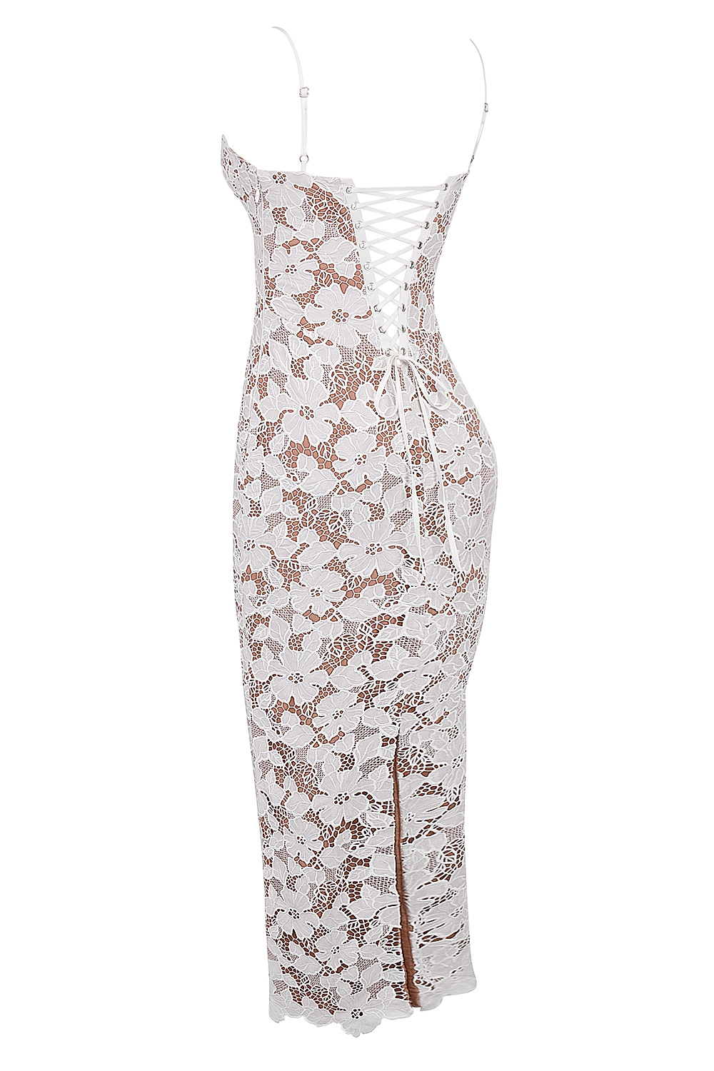 Pearl-White Floral Embroidered Maxi Dress