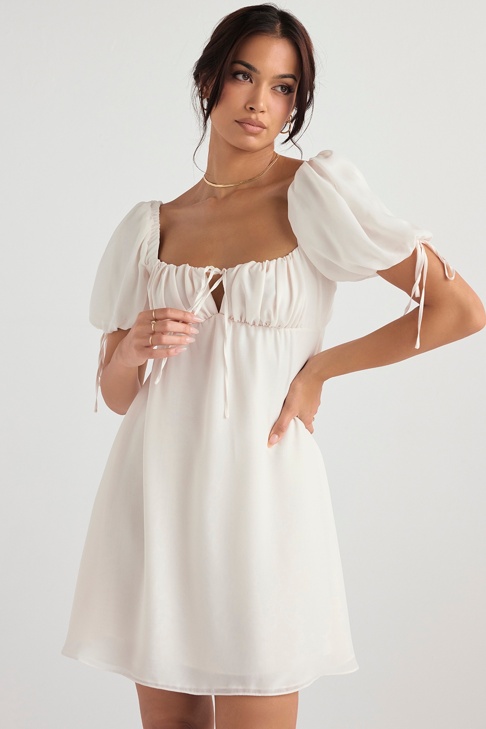 Princess-Ivory Georgette Mini Dress - SALE