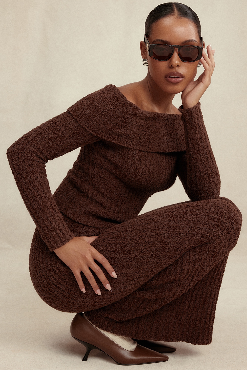 Sloane-Chocolate Soft Cotton Boucle Maxi Skirt - SALE