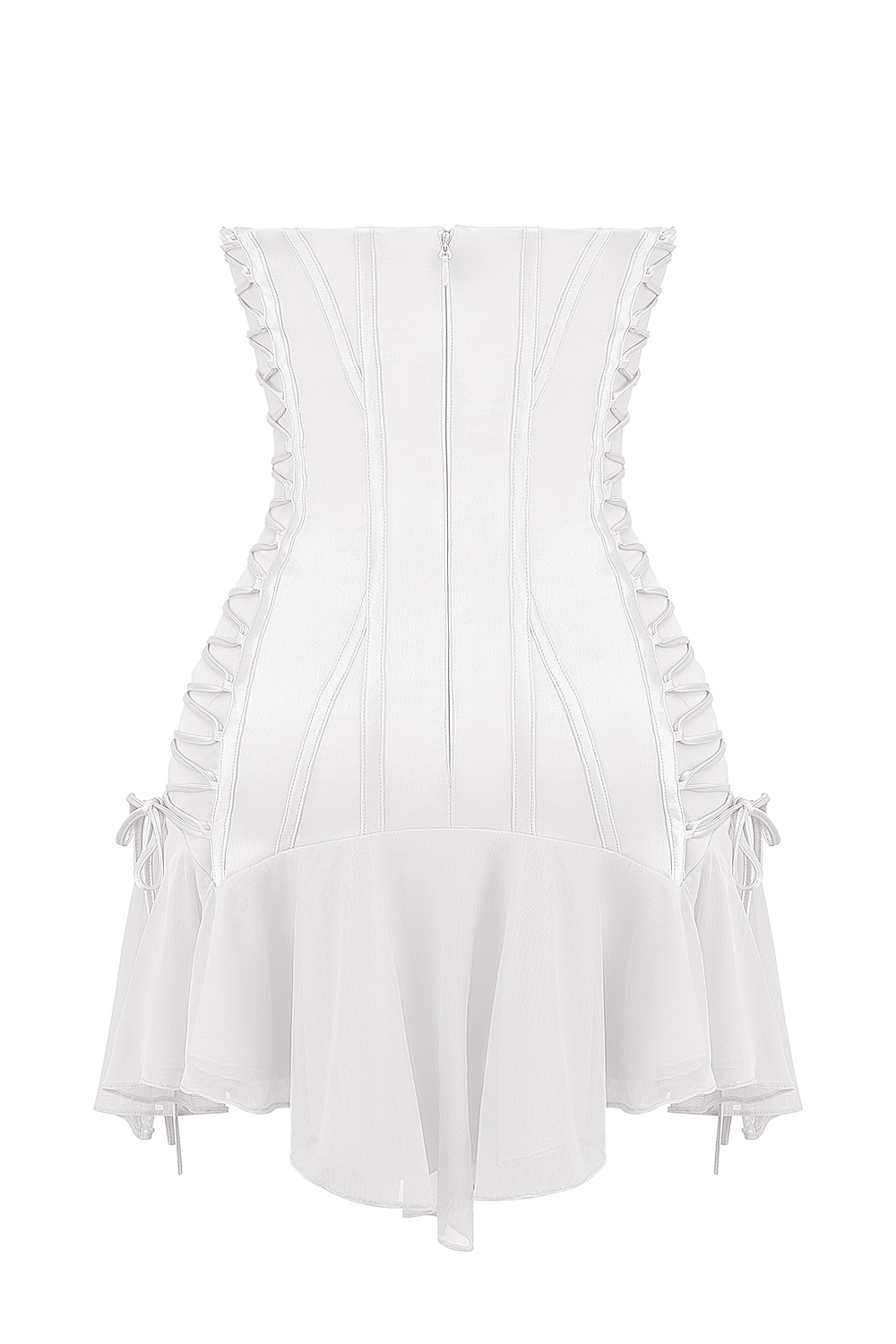 Sirena-White Strapless Lace Up Mini Dress