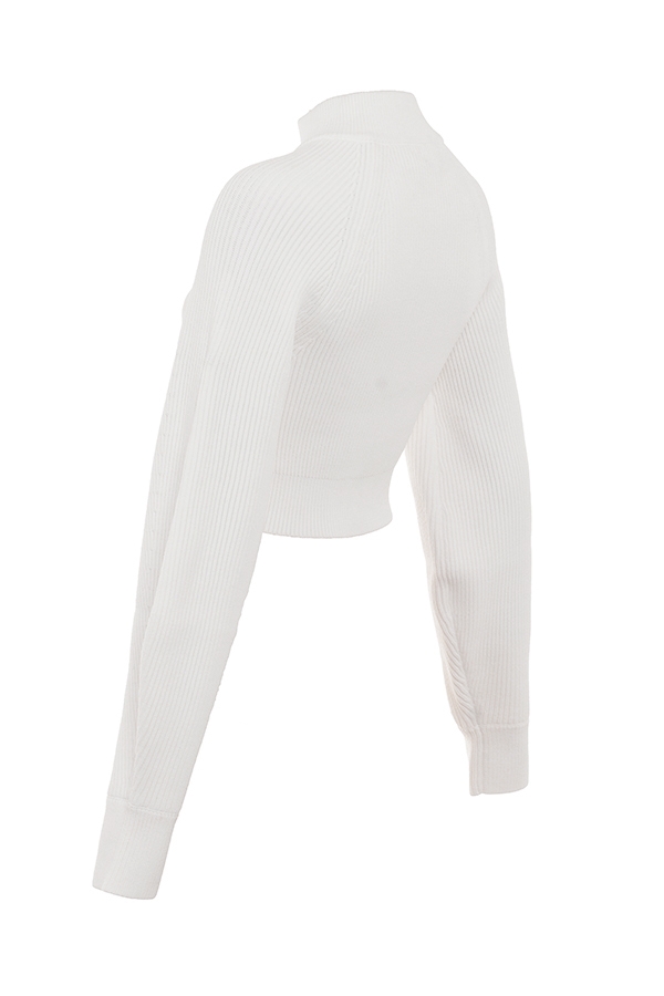 Reeva-White Balloon Sleeve Ribbed Sweater - SALE