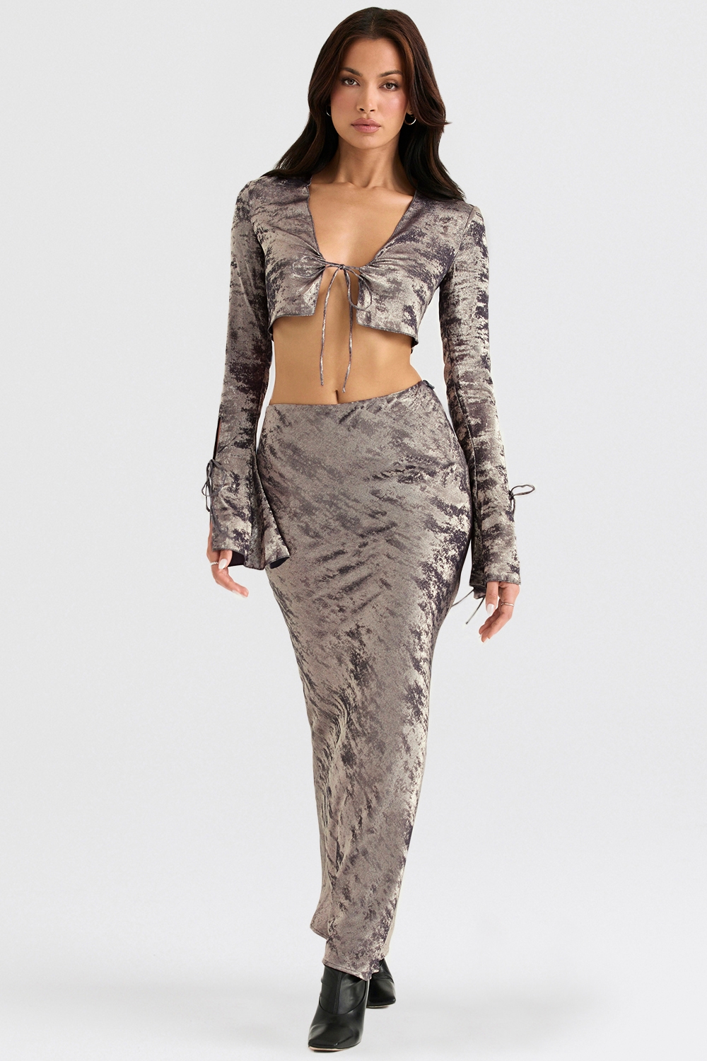 Clara-Pewter Bias Cut Midi Skirt