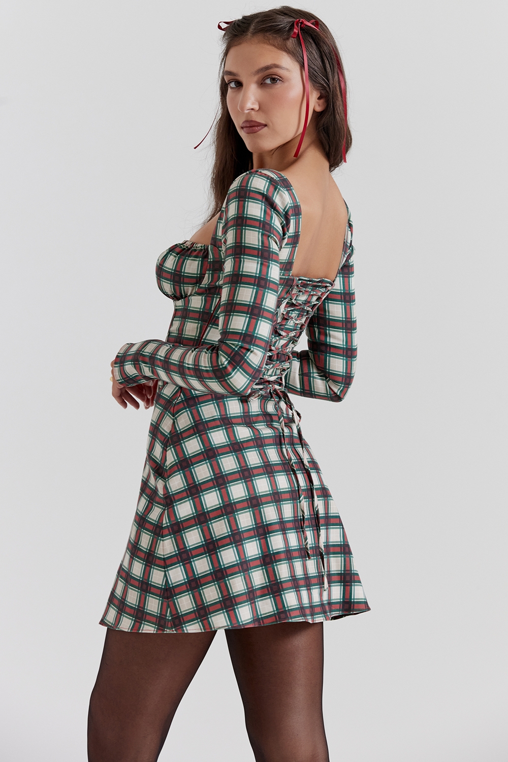 Malika-Red Tartan Corset Mini Dress
