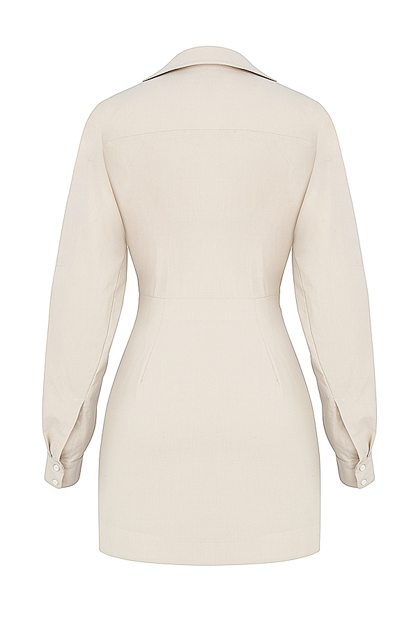Julietta-Beige Linen Cutout Shirt Dress
