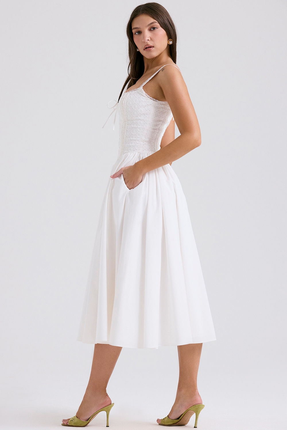 Milia-White Broderie Anglais & Cotton Midi Dress