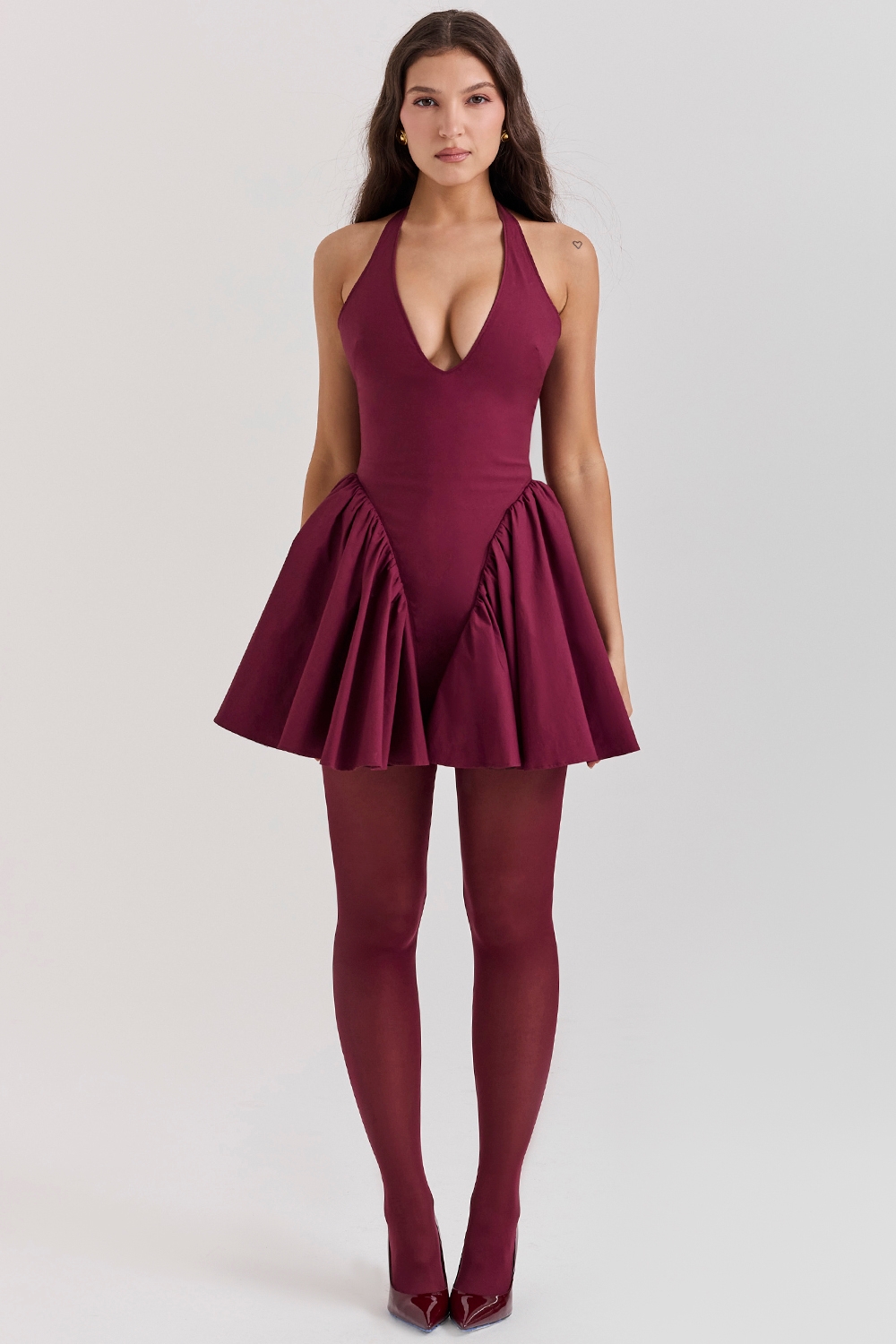 Valentia-Wine Halter Mini Dress