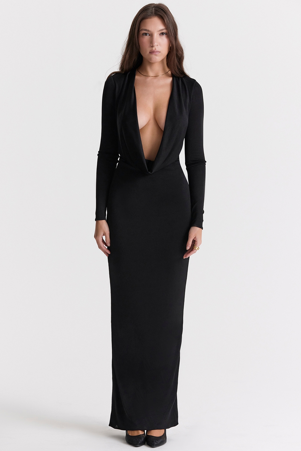 Saskia-Black Draped Maxi Dress