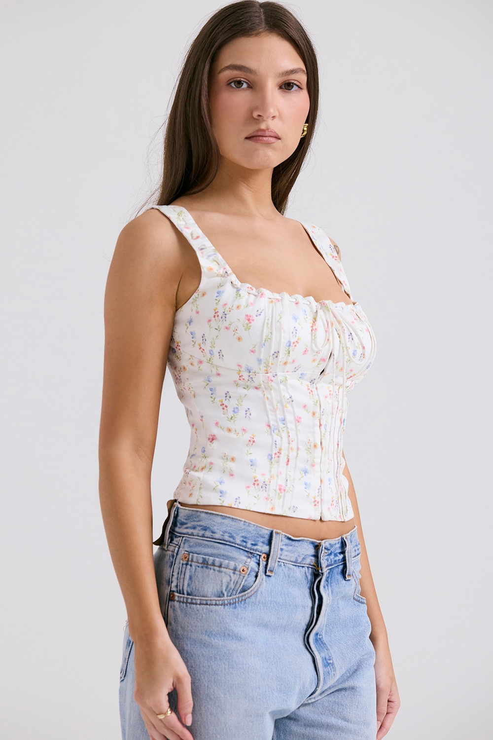 Chicca-White Posy Print Top