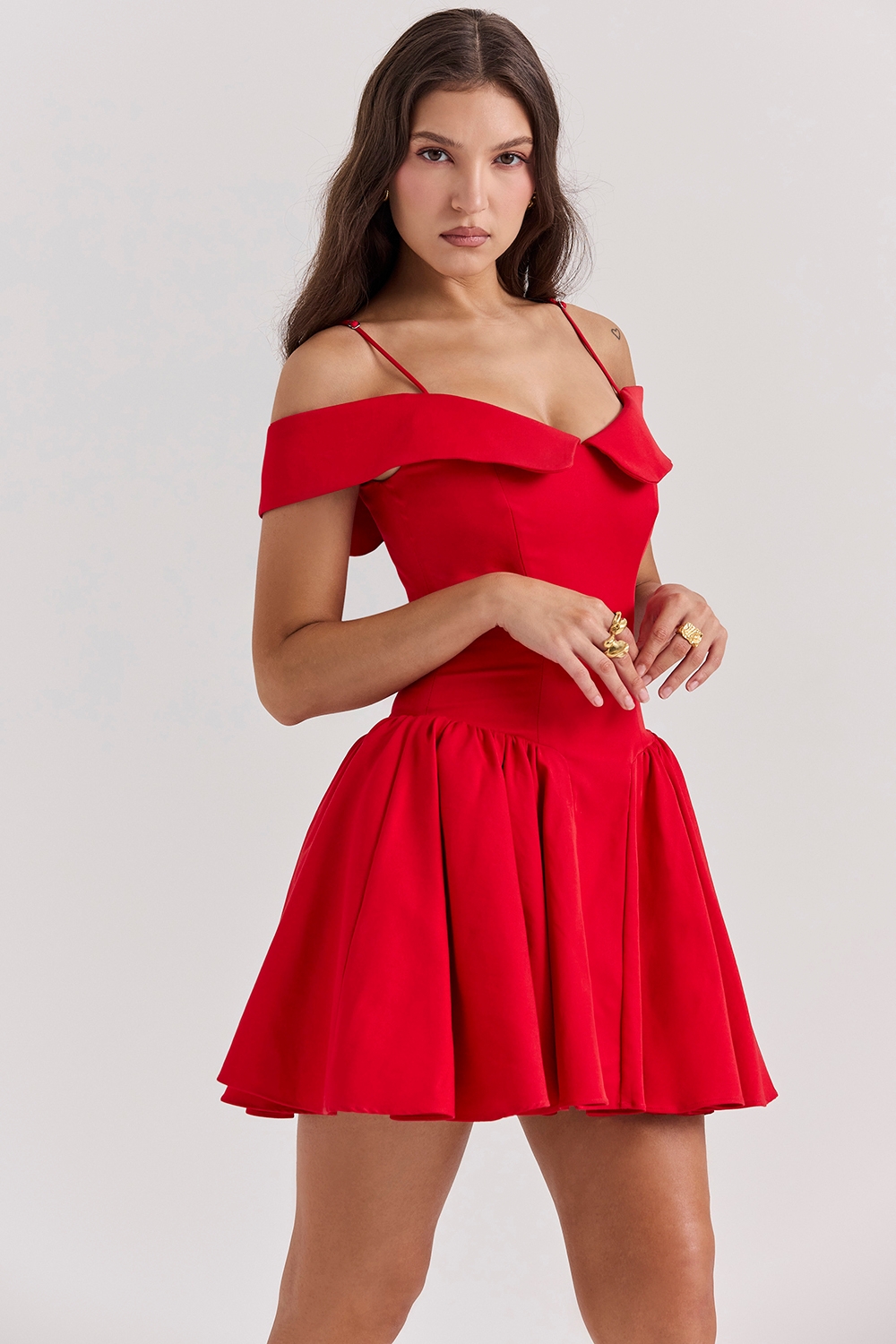 Elida-Scarlet Off Shoulder Mini Dress