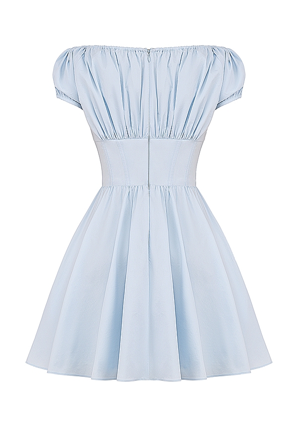 Nala-Soft Blue Cotton Gathered Mini Dress