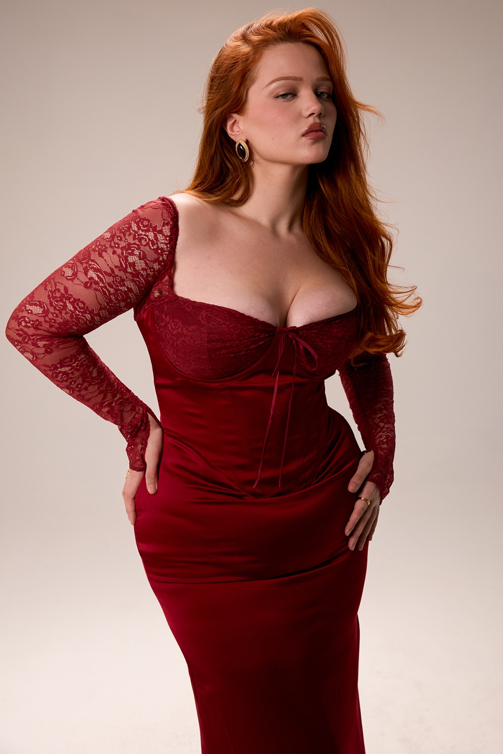 Perdi-Berry Satin Maxi Dress with Corset