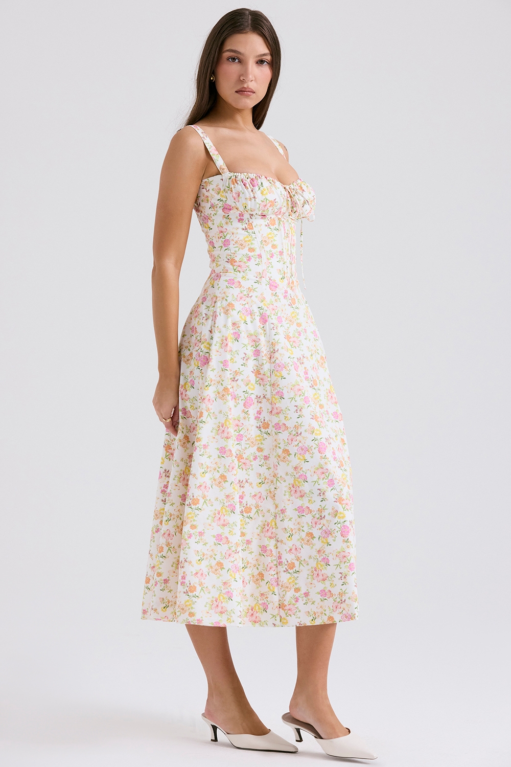 Carmen-Ivory Meadow Print Cotton Bustier Sundress