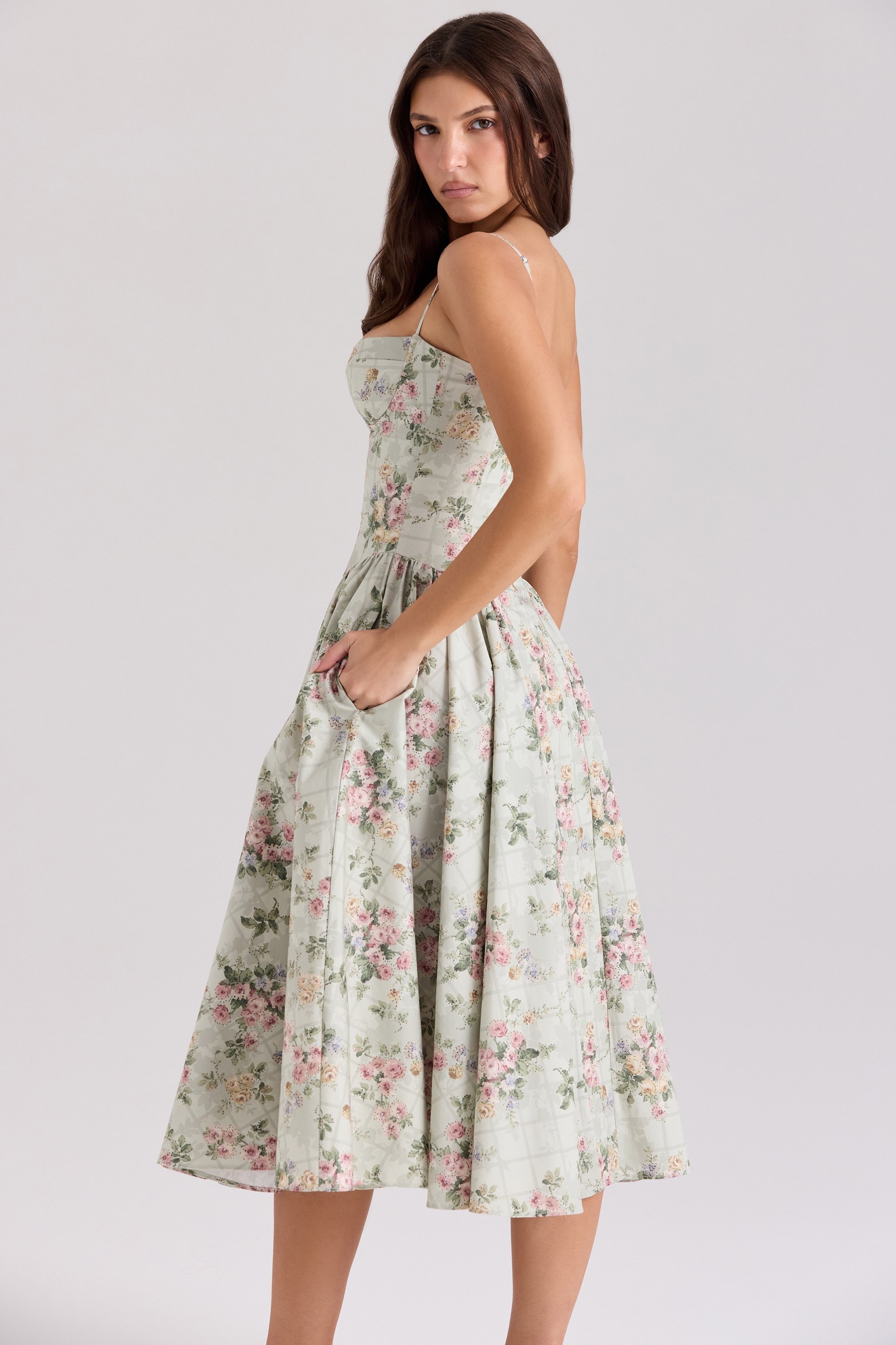 Samaria-Sage Floral Print Cotton Midi Dress