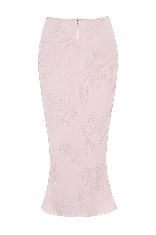 Luisette-Pink Metallic Floral Satin Midi Skirt