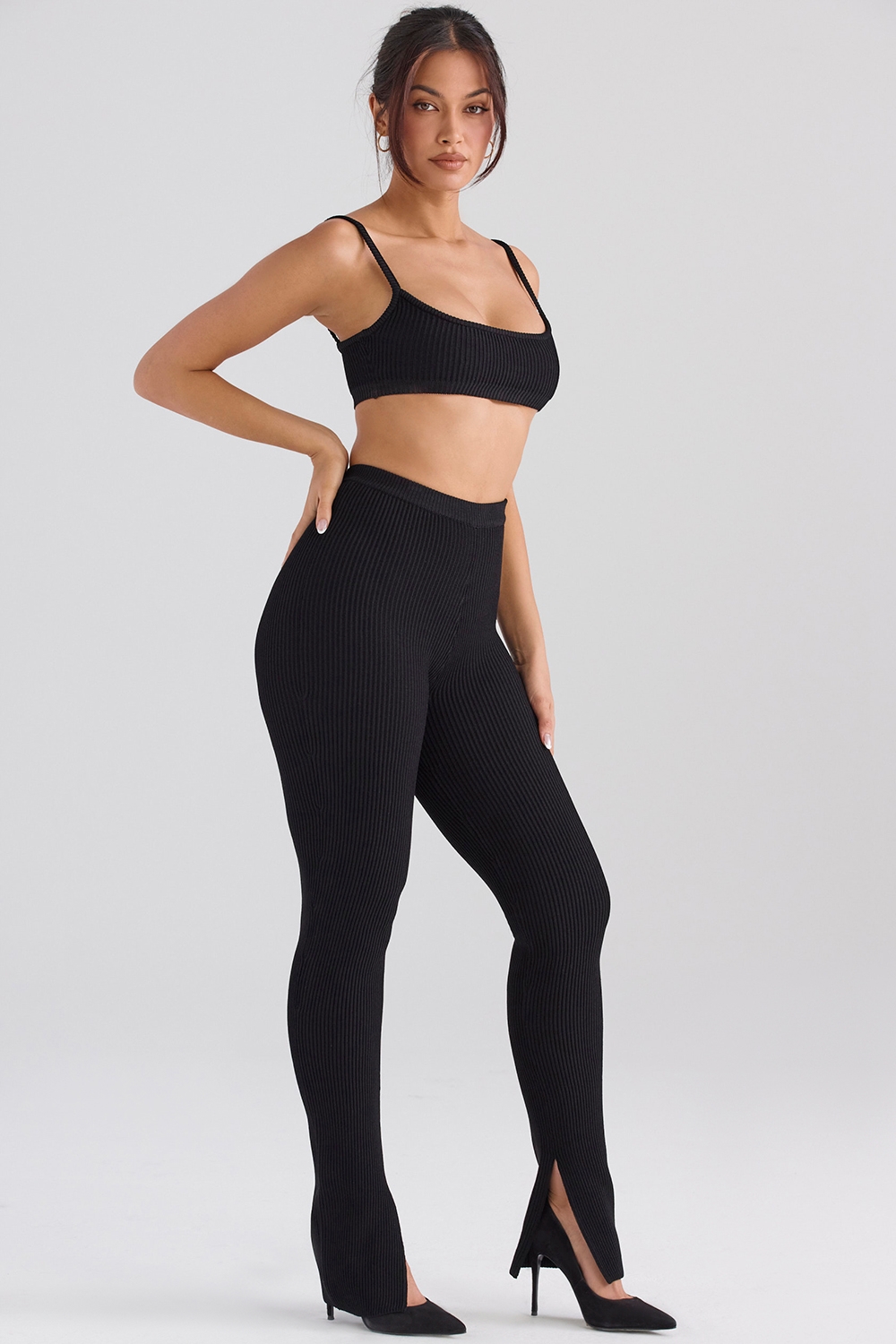 Mitzi-Black Ribbed Knit Leggings - SALE