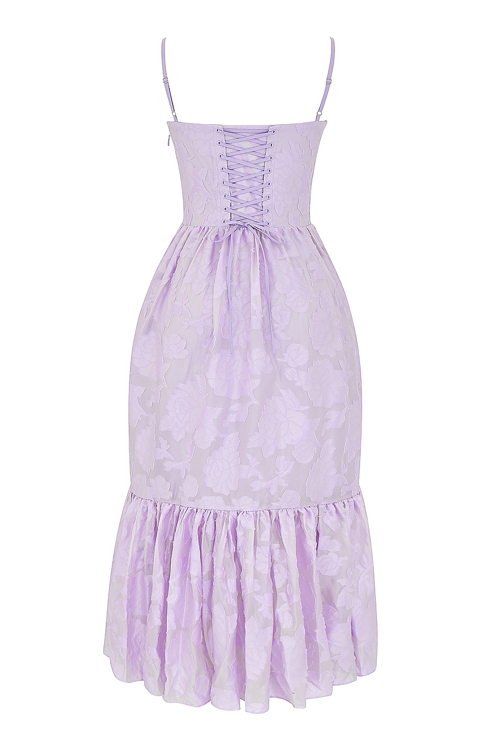 Mira-Orchid Floral Jacquard Tiered Midi Dress