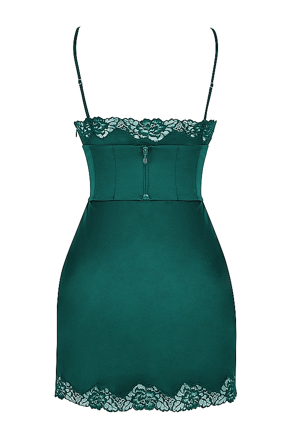 Soraya-Forest Satin Slip Dress