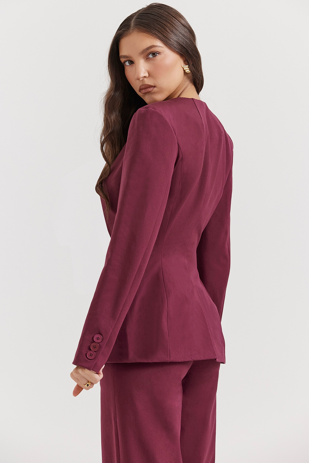 Theodora-Wine Deep V Blazer