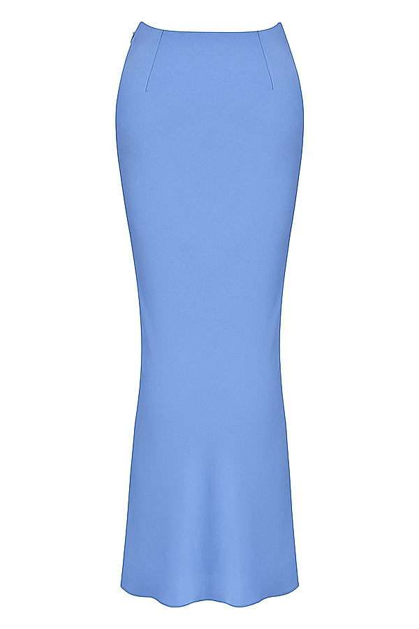 Clara-Blue Satin Bias Cut Midi Skirt