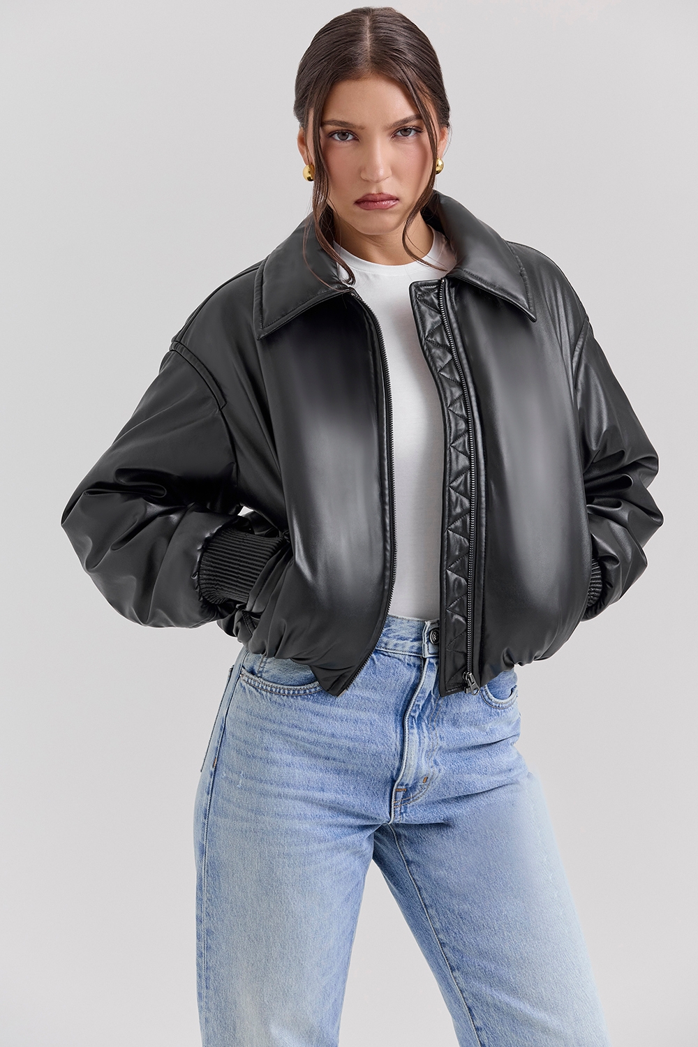 Sante-Black Vegan Leather Bomber Jacket