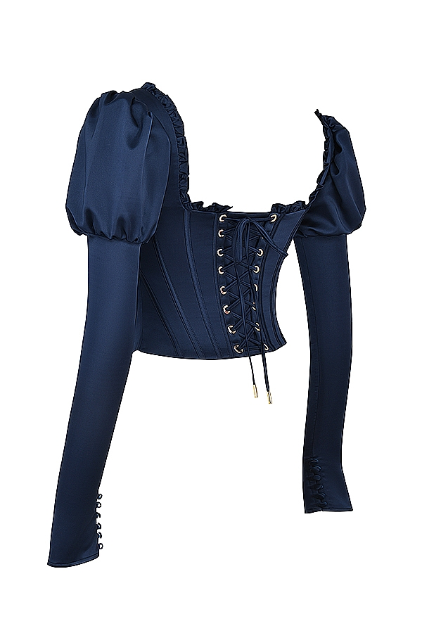 Dana-Navy Puff Sleeve Corset