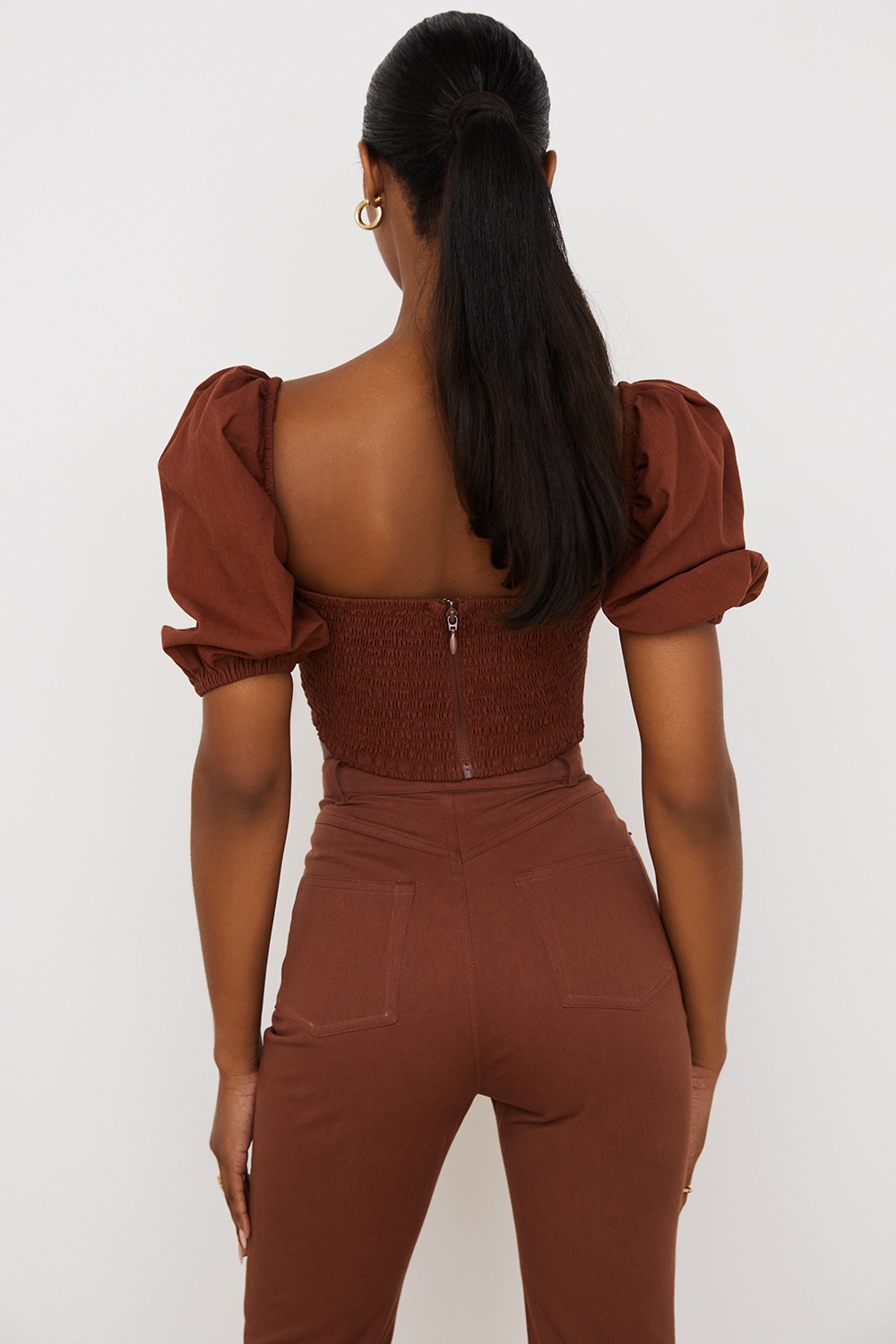 Lavanna-Cocoa Puff Sleeve Cropped Top