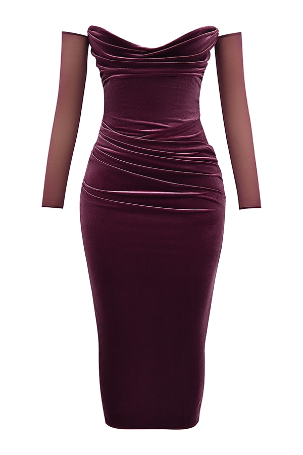 Leora-Mulberry Strapless Midi Dress
