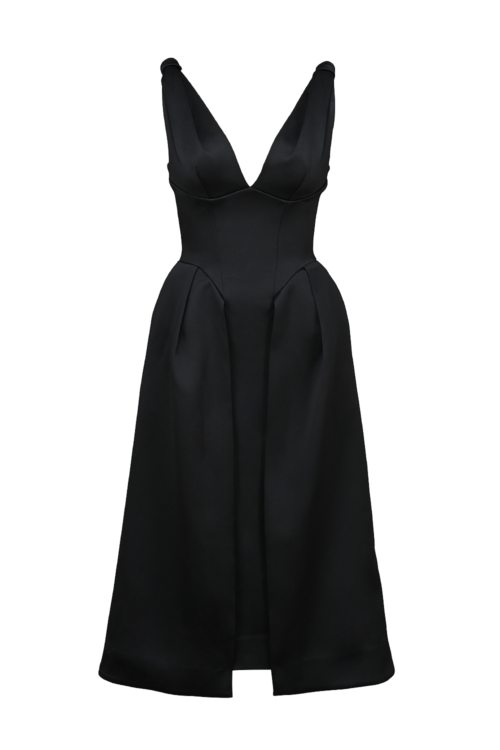 Paloma-Black Satin Twist Strap Midi Dress - SALE