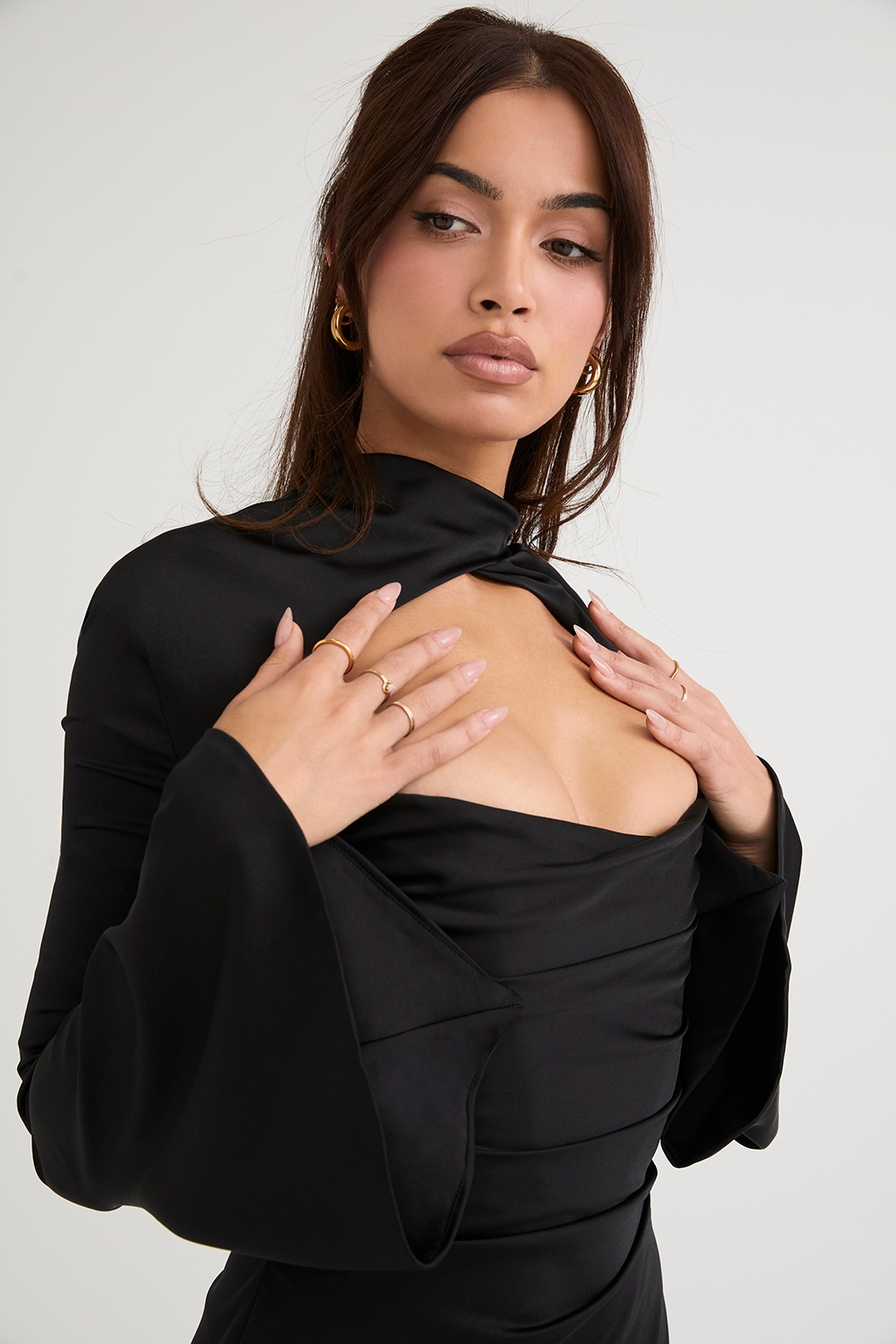 Toira-Black Draped Corset Dress