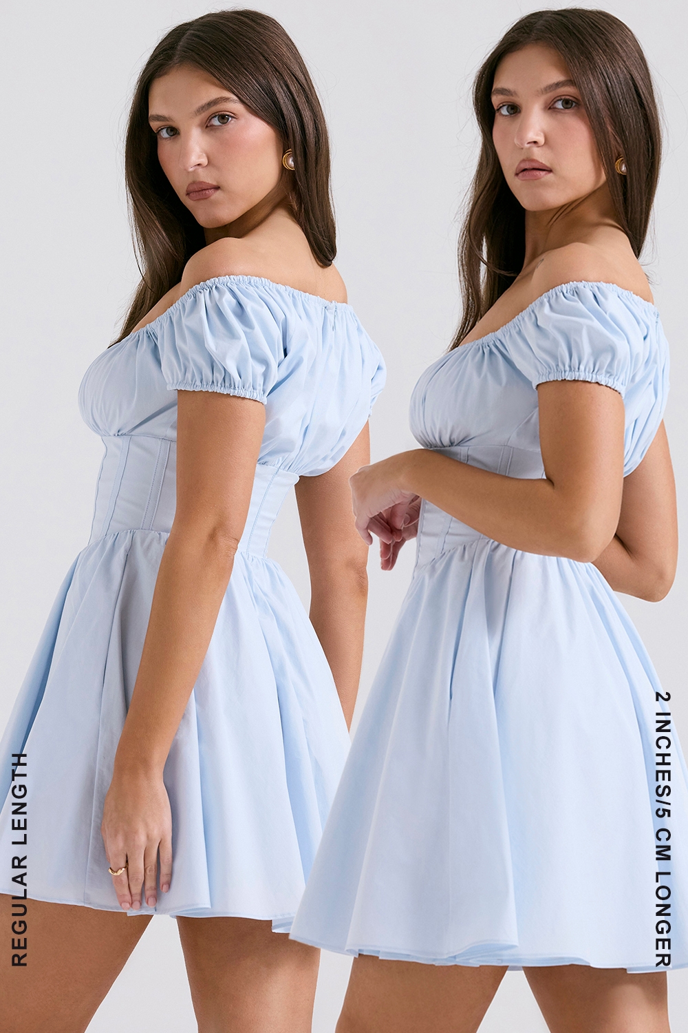 Nala-Soft Blue Cotton Gathered Mini Dress
