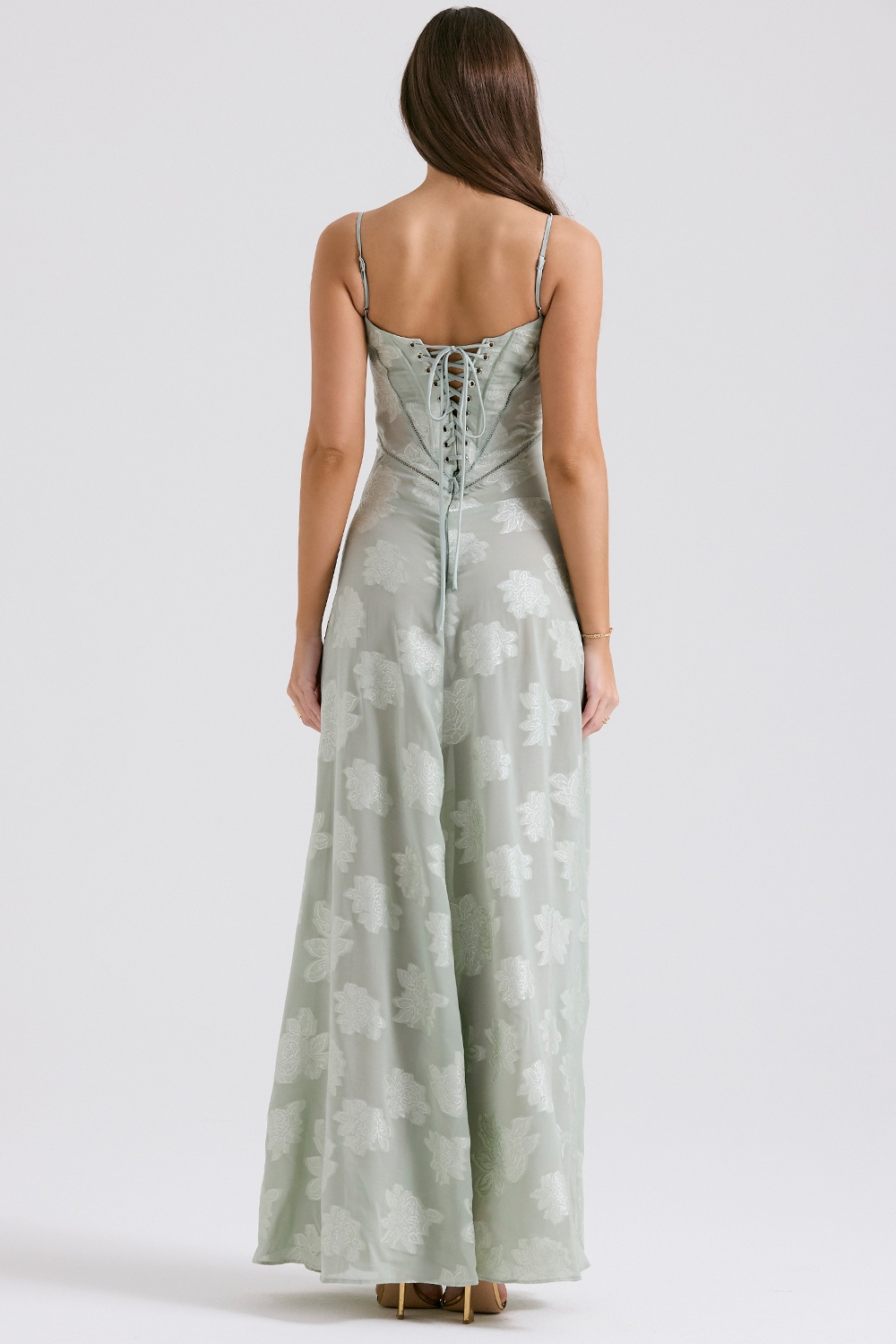 Seren-Pistachio Floral Lace Back Maxi Dress