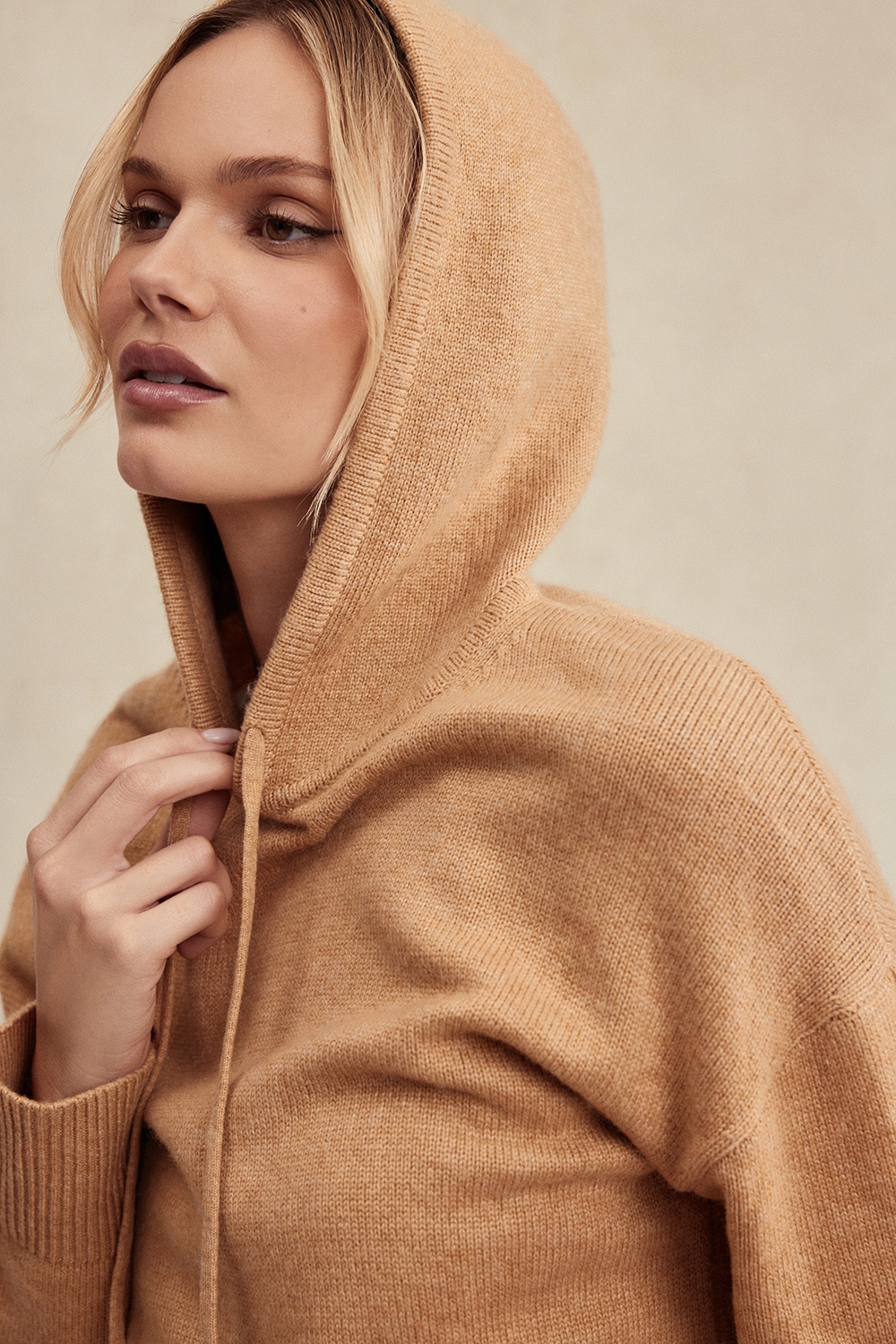 Jionni-Camel Cashmere Blend Hoodie - SALE