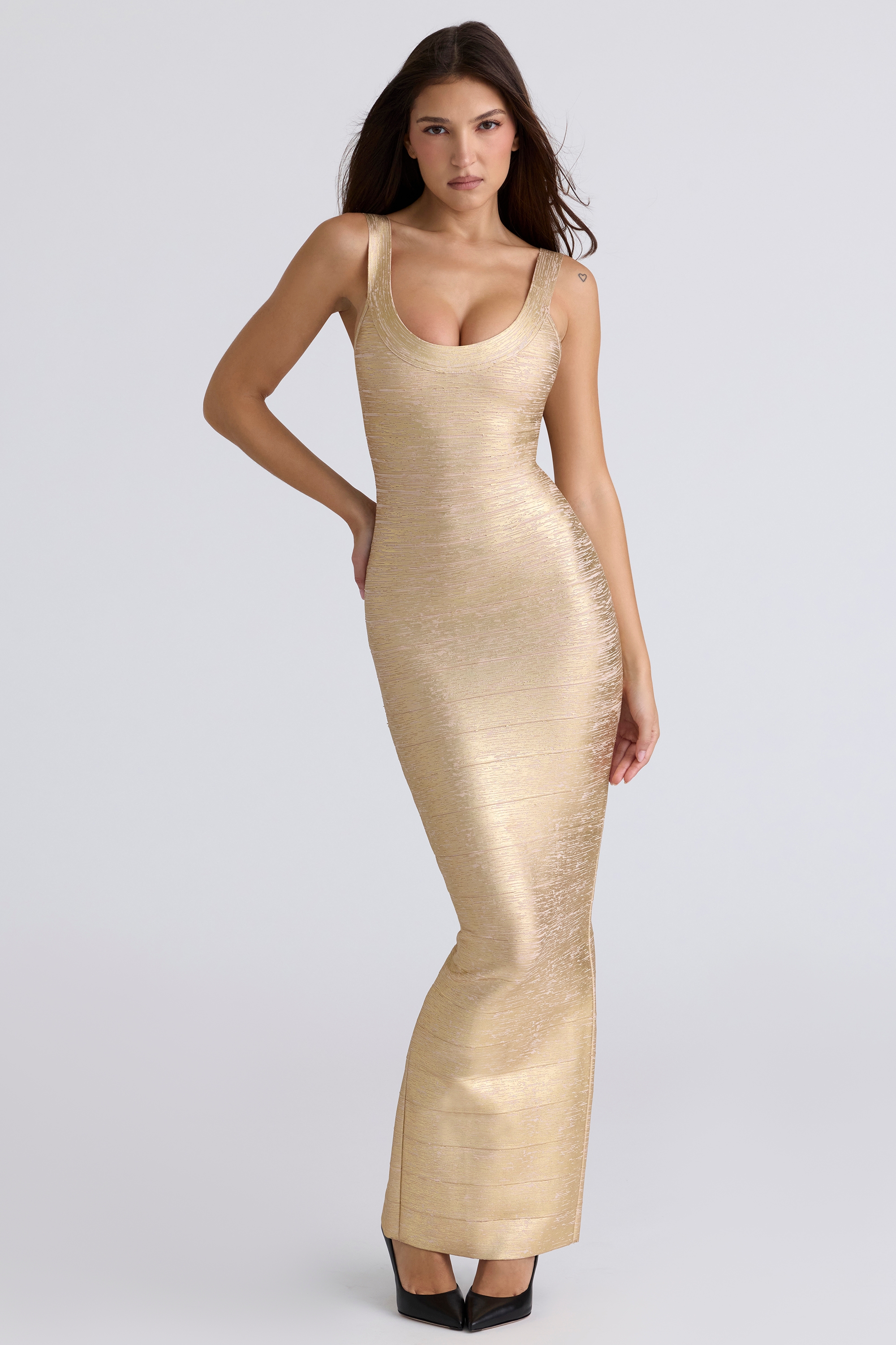 The OG-Gold Stretch Bandage Maxi Dress