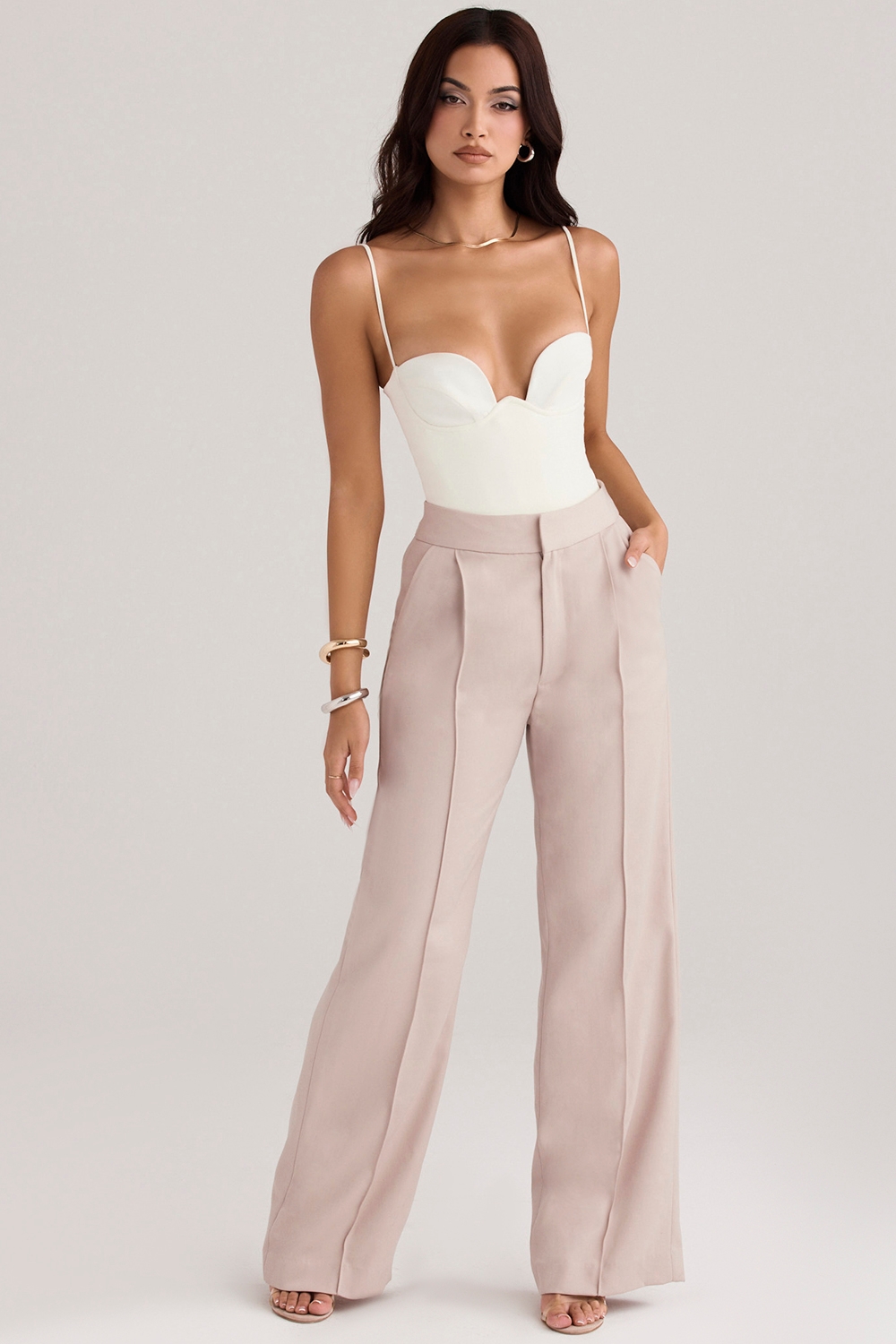 Alivia-Beige Loose Fit Trousers