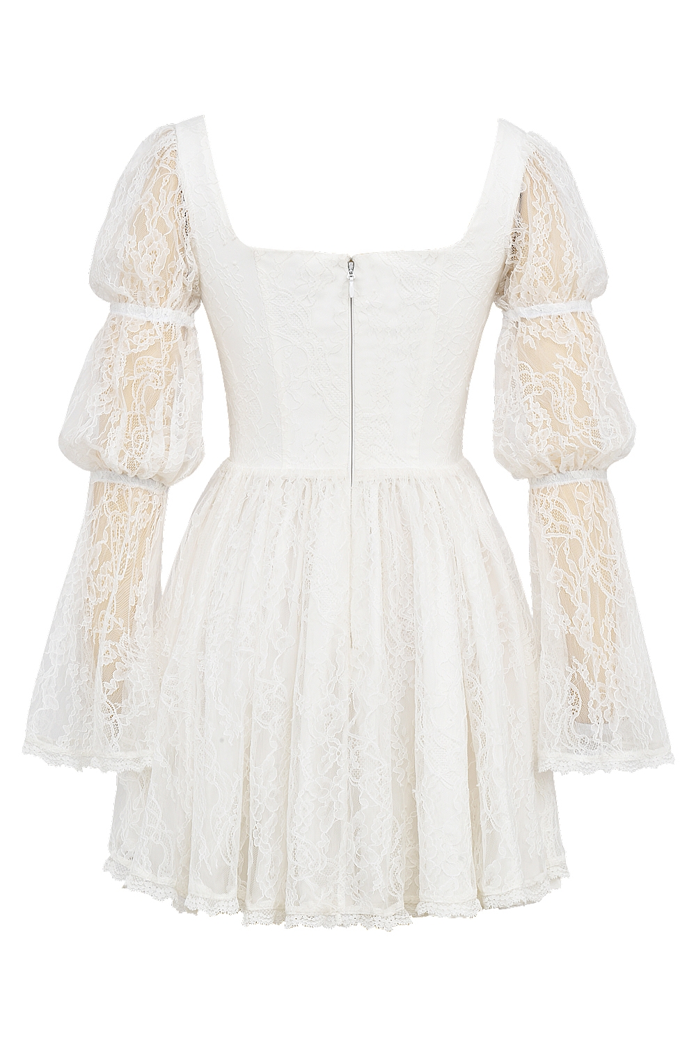 Sancia-White Lace Puff Sleeve Mini Dress