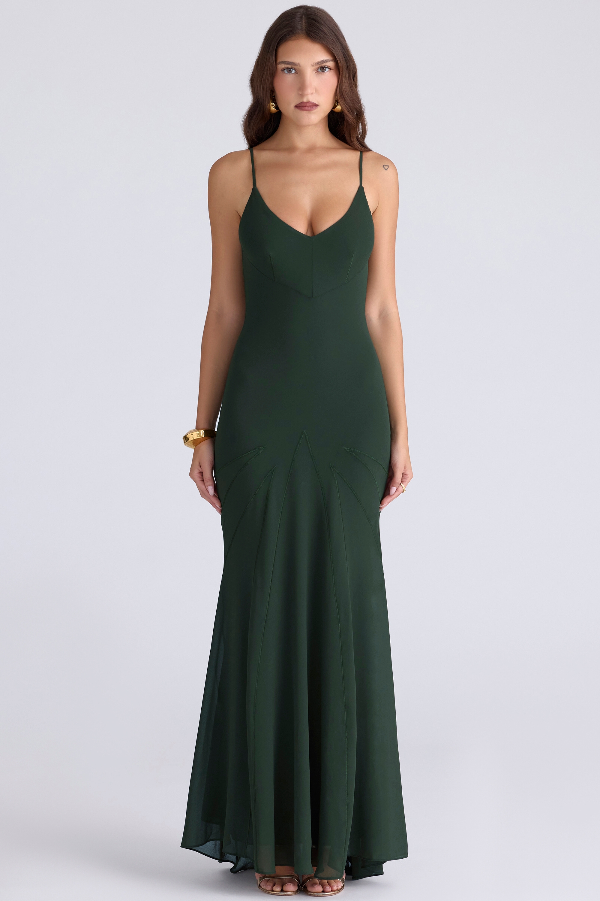 Sacha-Forest Green Georgette Panelled Maxi Dress
