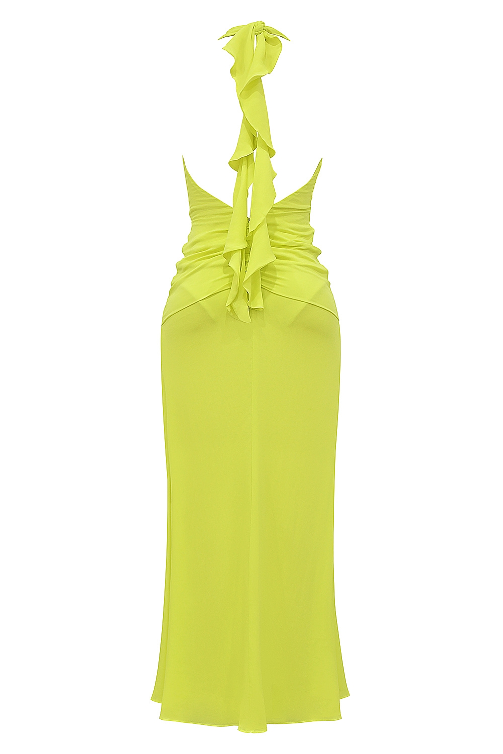Olessia-Acid Lime Backless Halter Maxi Dress
