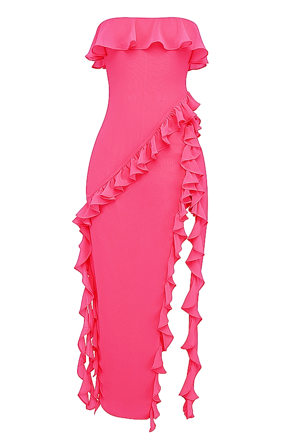 Sarina-Fuchsia Ruffle Maxi Dress