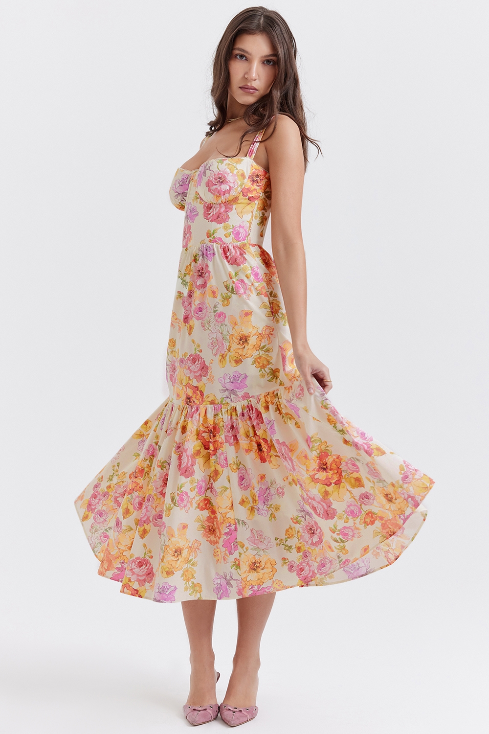 Elia-Ivory Floral Midi Sundress