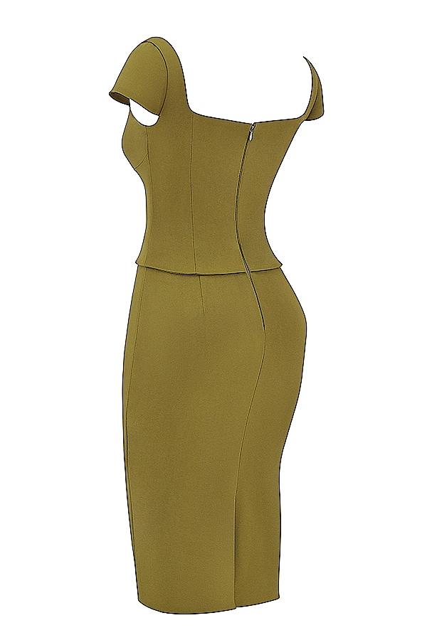 Layana-Olive Corset Midi Dress