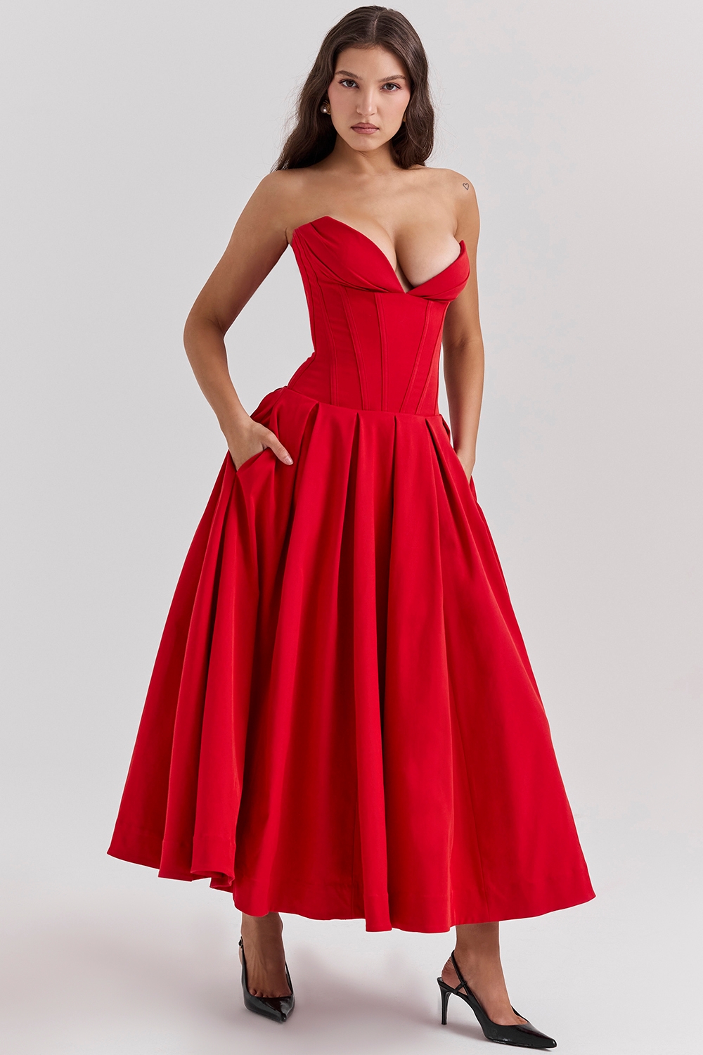 Lady-Scarlet Strapless Midi Dress