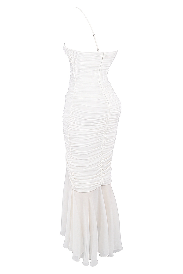 Pearla-Ivory Ruched Maxi Dress
