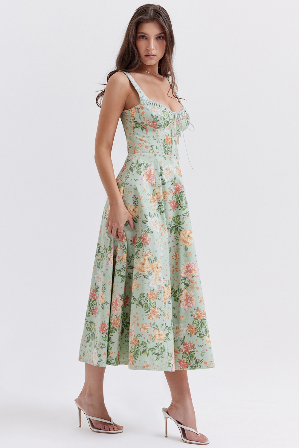Sabrina-Light Jade Print Bustier Sundress
