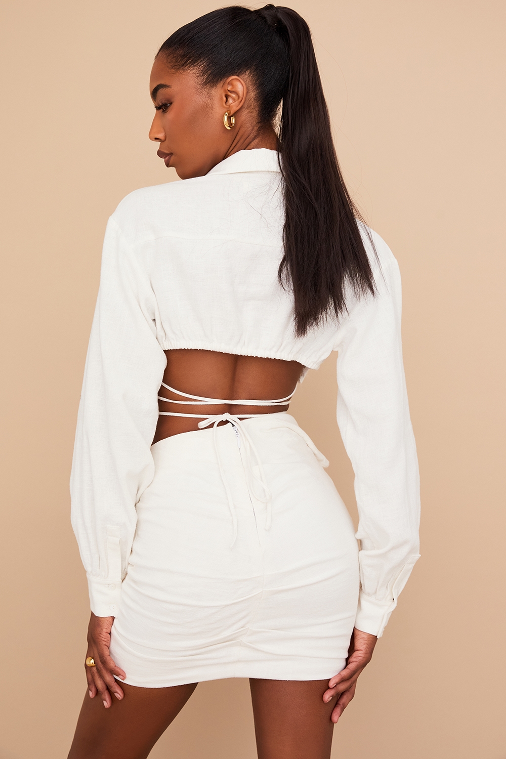 Iris-Off White Wrap Around Cropped Shirt