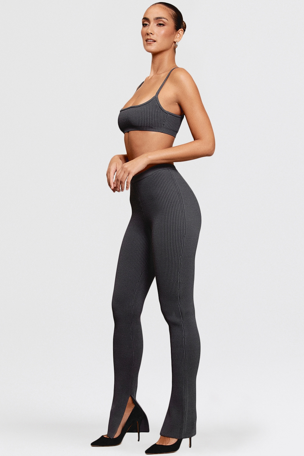 Mitzi-Dark Grey Ribbed Knit Leggings - SALE