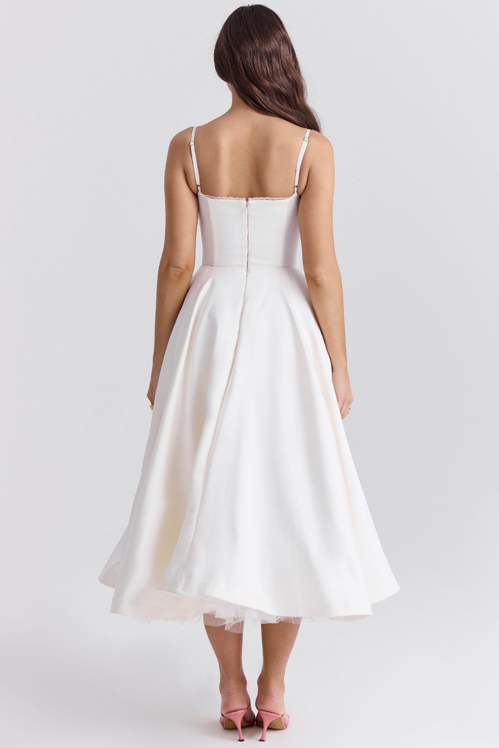 Mademoiselle-White Tulle Midi Dress