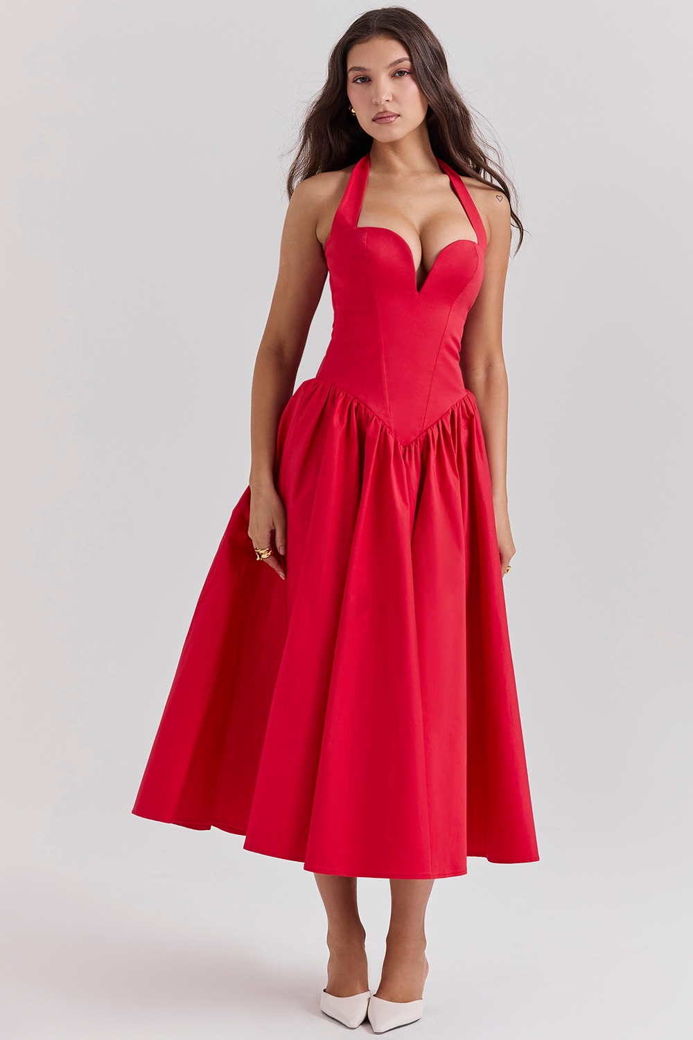 Coquette-Scarlet Halter Midi Dress